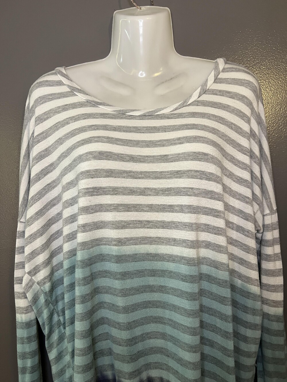 Peach Love Shirt Womens Size Medium Blue Stripe Ombre Dolman Tunic Top